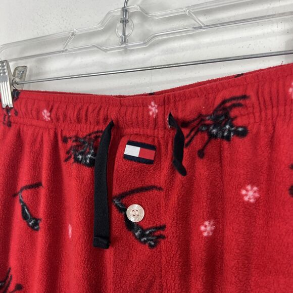 Tommy Hilfiger Fleece Pajamas Men Medium Red Ski Snowflake Print Pull On Sleep - Picture 5 of 10